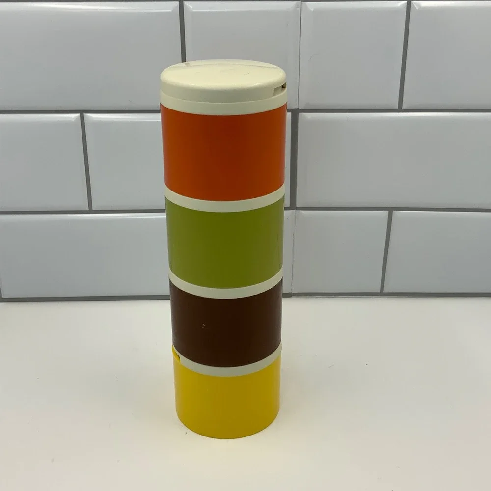 Vintage Tupperware Spice Shaker Tower 1308 Stacking Harvest Colors Set of 4